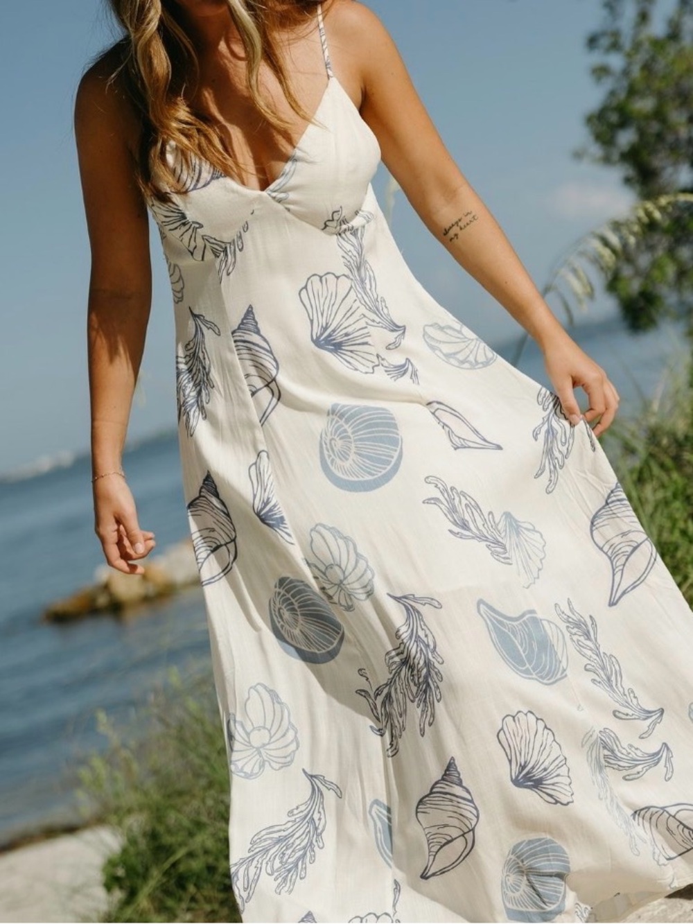 Ivory Shell-Print Maxi Slip Dress - Women